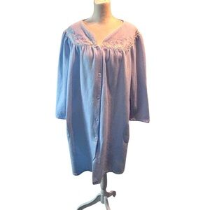 Adonna Button Front Long Sleeve Blue Women's Large Pocket Robe